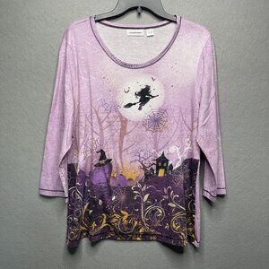Halloween Themed I.B. Diffusion Purple Long Sleeve Top Witch Web Print Womens XL